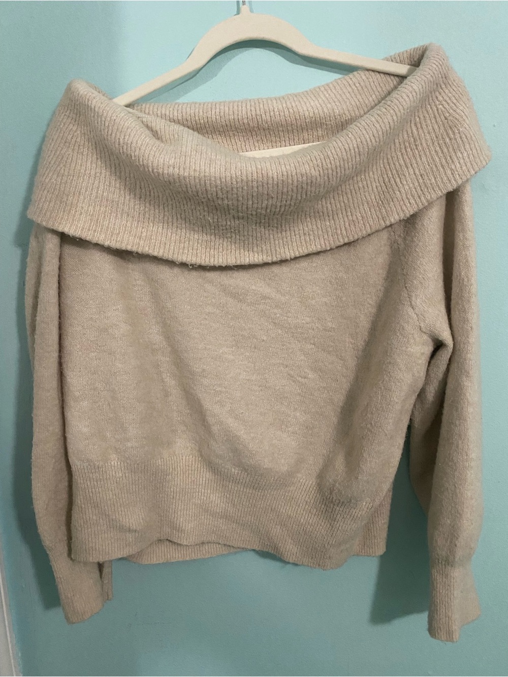 H&M Off-Shoulder Cream Knit Sweater